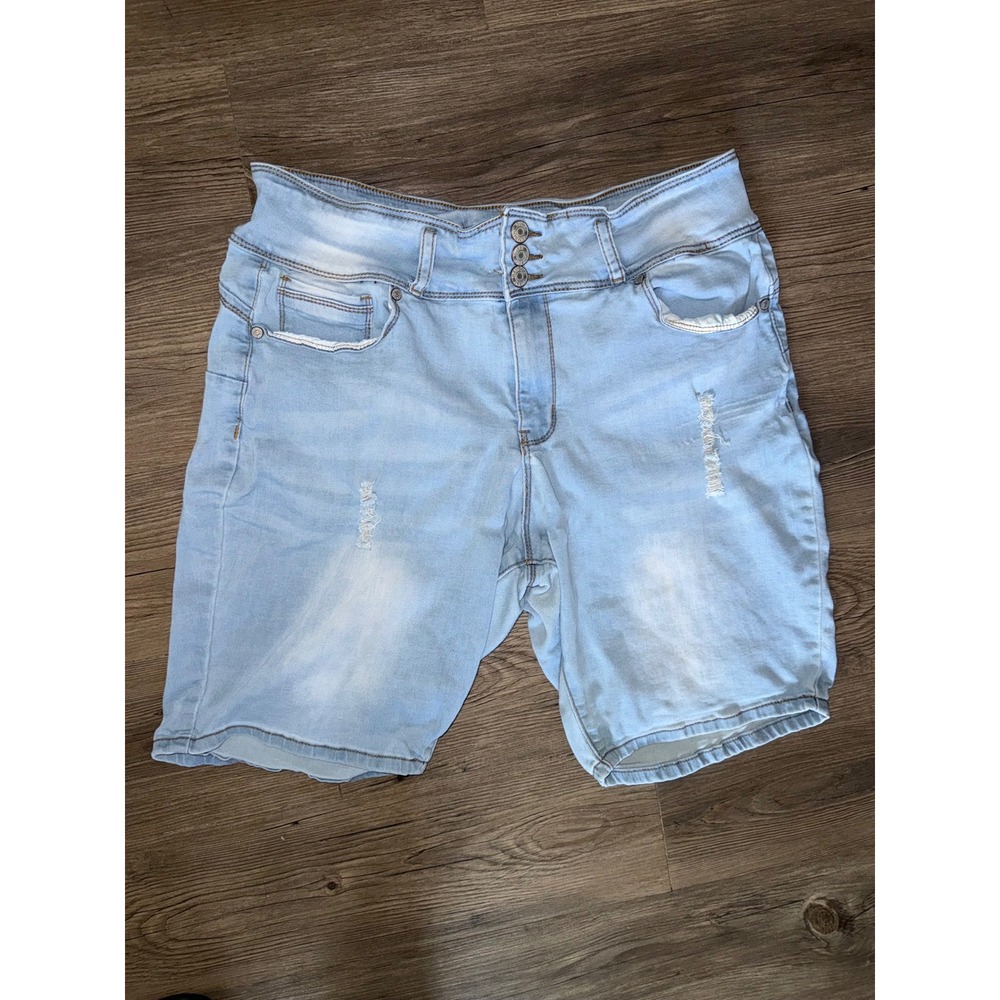 Bamboo Womens Light Wash Distressed High Waisted Denim Jean Shorts Size 16